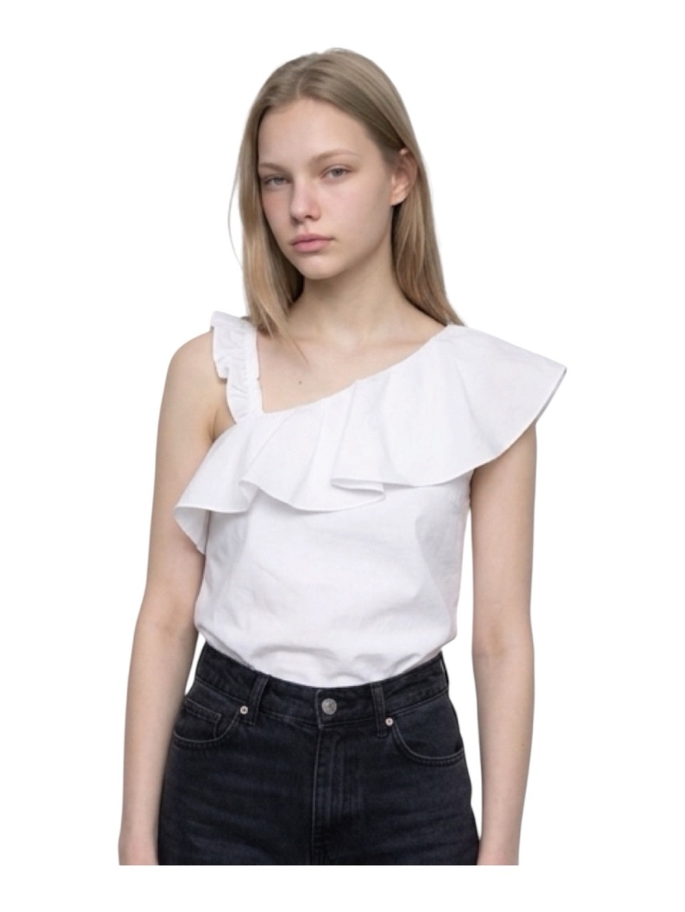 The Edit by Seventeen White One Shoulder Ruffle Cotton Spandex Top Junior Size 9